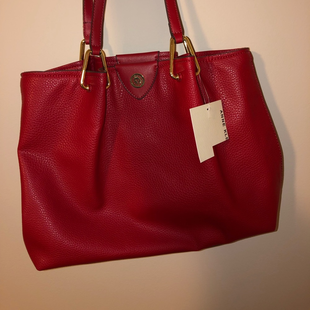 Anne Klein NWT Soft Hinge Tote Firebrick Red